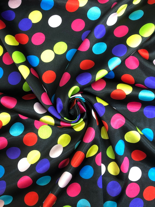 Атлас принт горох цветной на черном BST