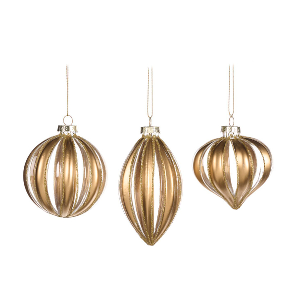 Шарик 8см Goodwill полосатый с золотом и белым в ассортименте