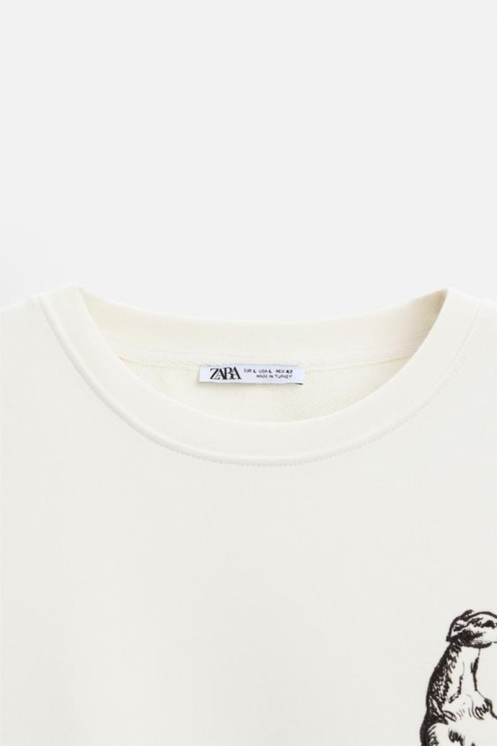 ZARA ТОЛСТОВКА С ВЫШИВКОЙ "БОРЗАЯ", ЖЕЛТОВАТО-БЕЛЫЙ