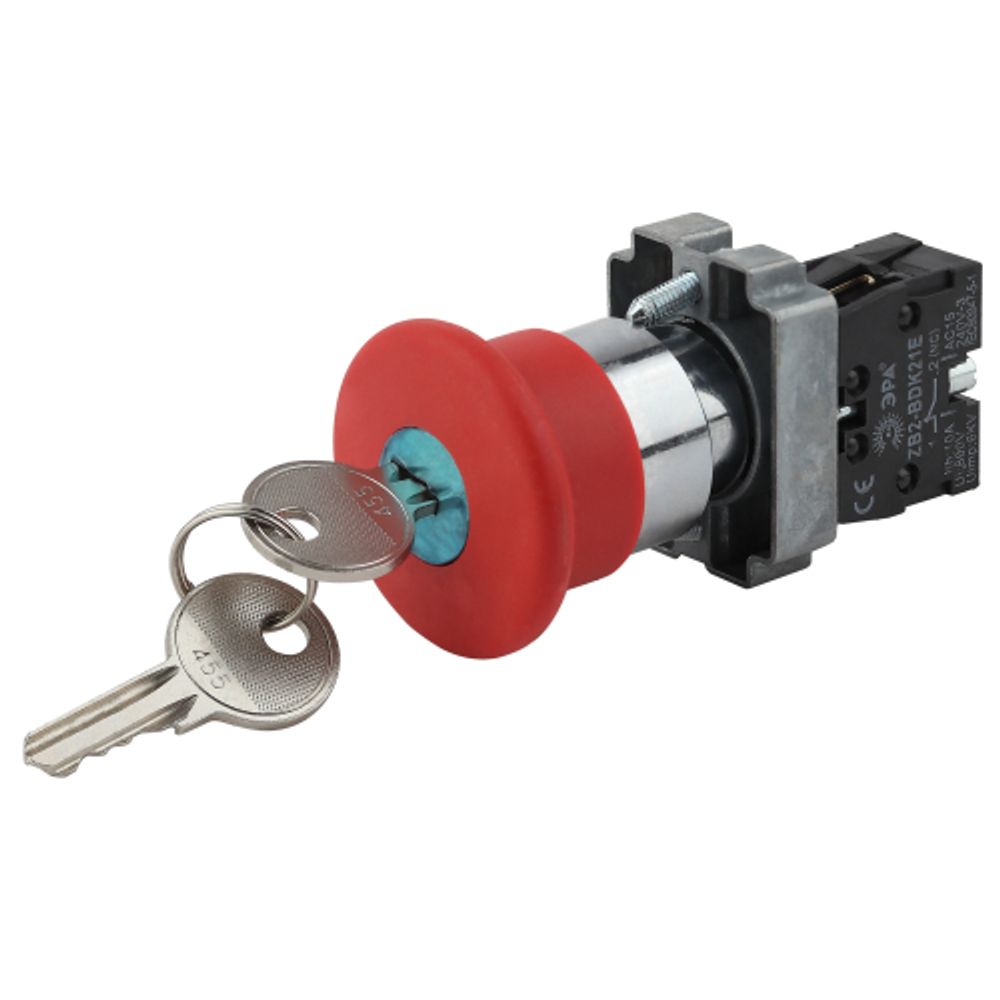 Кнопка ЭРА BBG50-LAY5-K04E LAY5-BS142 Грибок с ключом красный d22мм 240В 1р | Кнопки управления