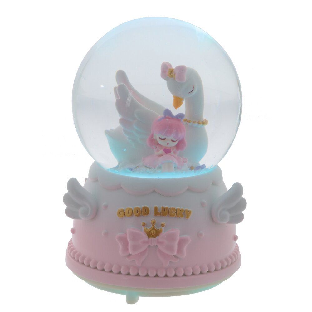 GAEM Фигурка декоративная "Девочка с лебедем" в стекл шаре (муз, подсвет, 2xAAA н/п), D8 см, L9 W9 H13 см