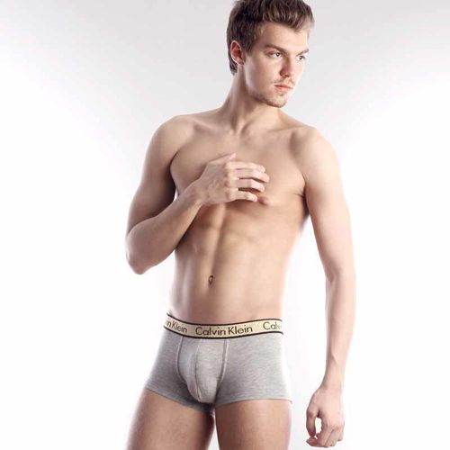 Мужские трусы хипсы серые с золотистой резинкой  (модал) Calvin Klein Trunks One