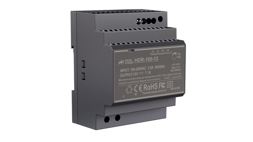 Источник питания PROMPOWER HDR-100-12, H:H12 В DC, 7.1А, 85.2Вт. Вх. 85-264В AC (120-370 В DC)