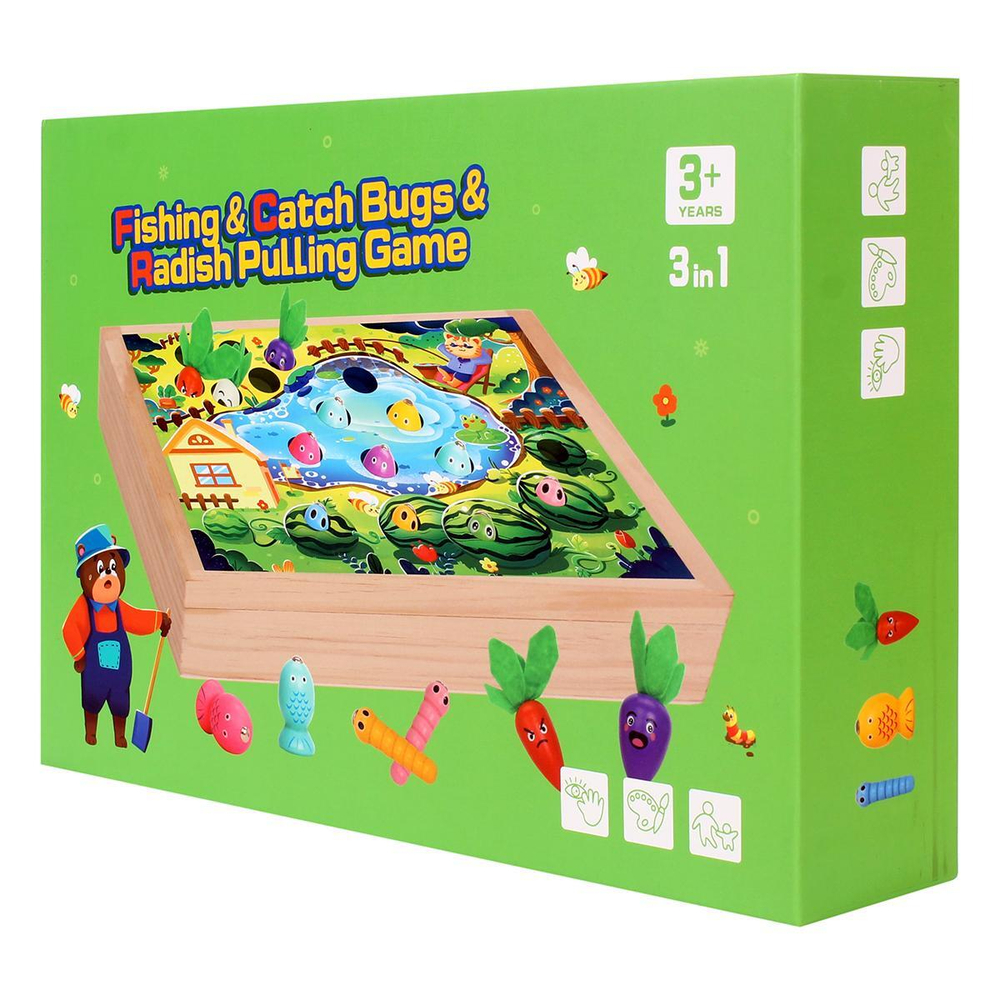 Развивающая игрушка деревянная Рыбалка пруд, огород, коробка C-41682