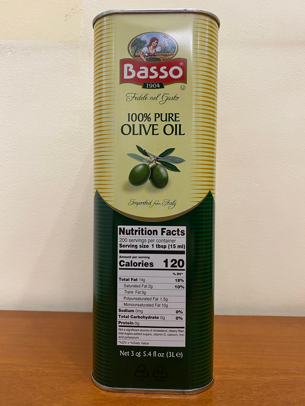 Оливковое масло BASSO (Pure) 3 литра в жестяной банке-канистре Италия