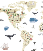 Стикеры КАРТА МИРА акварель со странами