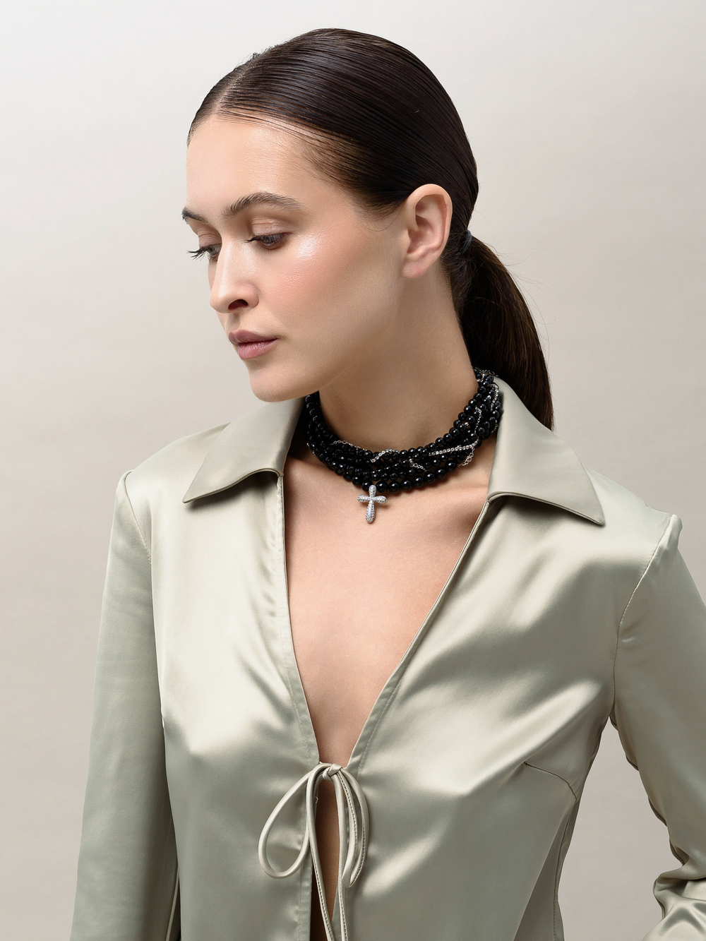 Колье "Holiday Black" из чёрного турмалина Silver