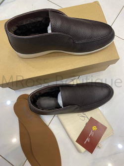 Кожаные коричневые ботинки Loro Piana Open Walk с мехом