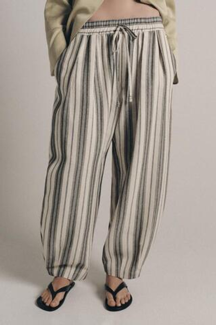 ZARA БРЮКИ В ПОЛОСКУ В ПИЖАМНОМ СТИЛЕ — ZW COLLECTION, ЭКРЮ/ЧЕРНЫЙ