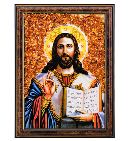AMB-02/ 9 Икона «Иисус Христос» (с янтарной крошкой) H-34см