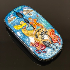 Мышь беспроводная, с ручной росписью Палех "Тройка" N5