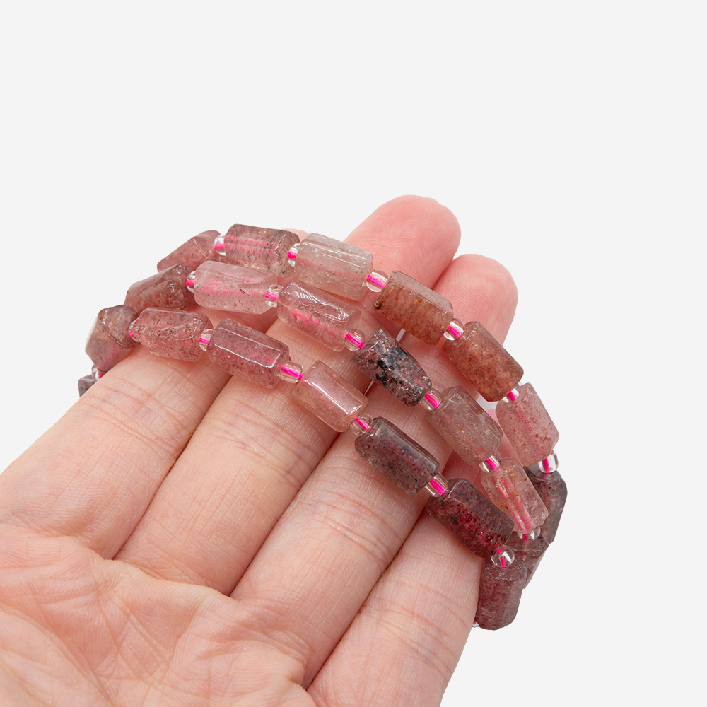 Клубничный кварц натуральный, бочонки с гранями, 9-12*5,5-7мм