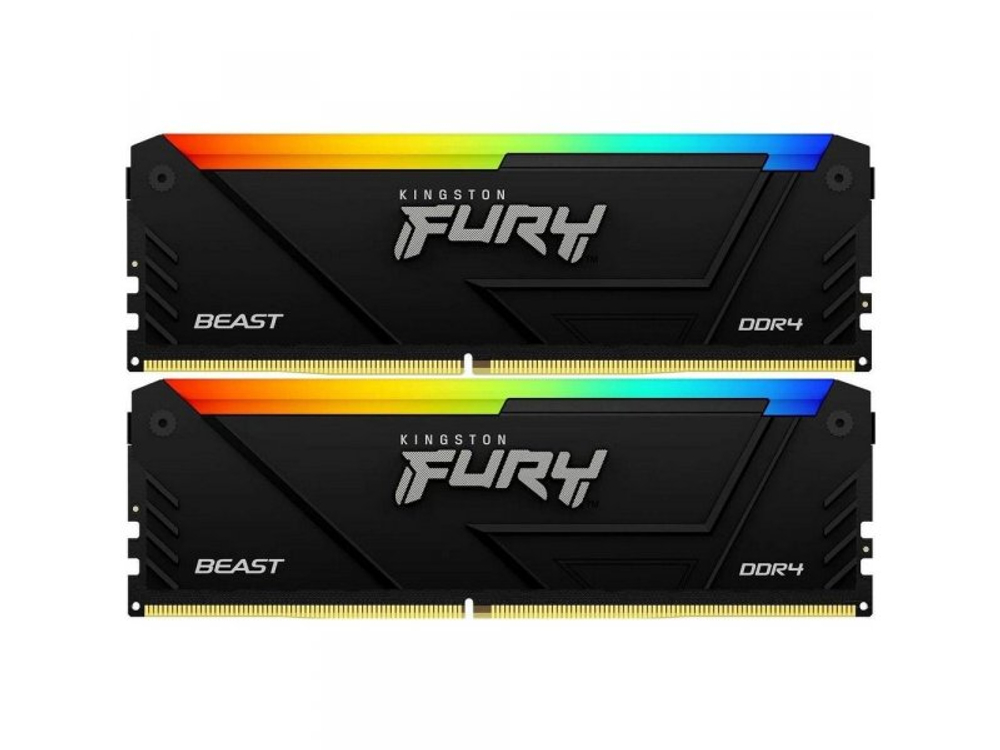 Оперативная память Kingston Fury Beast Black RGB KF432C16BB2AK2/16WP, DDR4 2х 16ГБ 3200 МГц, DIMM, RTL