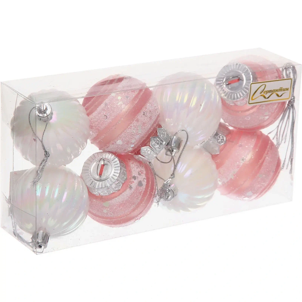 Набор шаров «Восхищение» 5 см (в наборе 8 шт), Белый, розовое золото