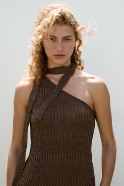 ZARA ПЛАТЬЕ МИДИ АСИММЕТРИЧНОГО, ШОКОЛАДНЫЙ