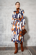 51328 Платье женское (сине-рыжий принт)