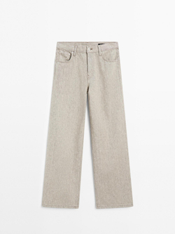 Massimo Dutti Джинсы со средней посадкой и широкими штанинами, бежевый