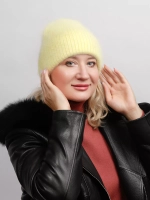 шапка вязаная бини ангора теплая демисезонная с отворотом