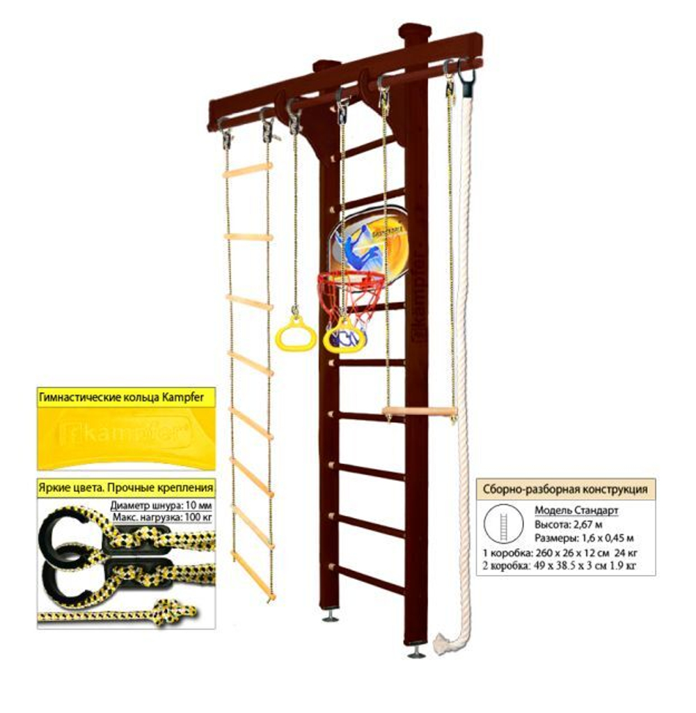 Шведская стенка Kampfer Wooden Ladder Ceiling Basketball Shield 3м с матом