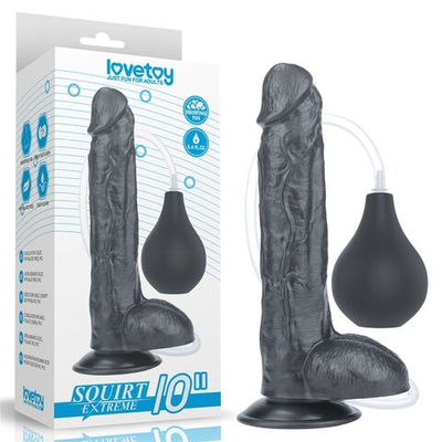 Черный фаллоимитатор-гигант с грушей 10 Squirt Extreme Dildo - 25,5 см. (Цвет: черный)