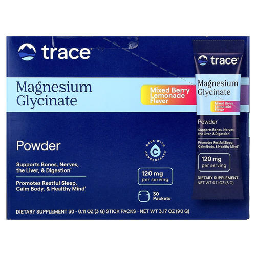 Trace, Порошок глицината магния, ягодный лимонад, 30 пакетиков по 3 г (0,11 унции)