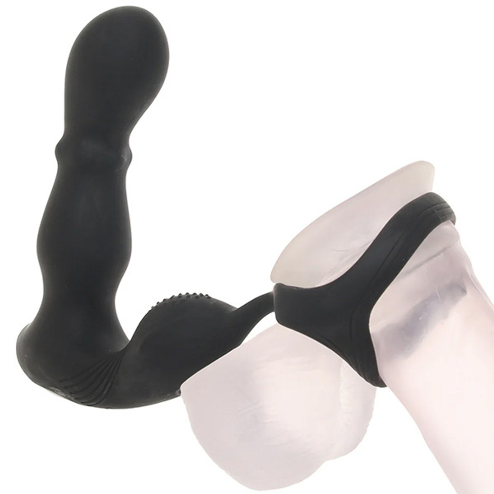 Черный силиконовый вибромассажер простаты 19см с эрекционным кольцом и пультом ДУ PipeDream Anal Fantasy Ass-gasm Slide & Glide Prostate Stimulator with Remote 4795-23