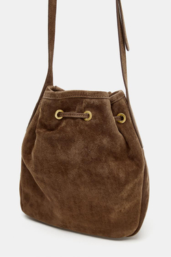 ZARA КОЖАНАЯ МИНИ-СУМКА СО СБОРКОЙ, ПЕСОЧНЫЙ/КОРИЧНЕВЫЙ