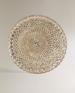 ZARA HOME НОВОГОДНЯЯ СТЕКЛЯННАЯ ТАРЕЛКА ИЗ РЕЛЬЕФНОГО СТЕКЛА, СЕРЕБРЯНЫЙ
