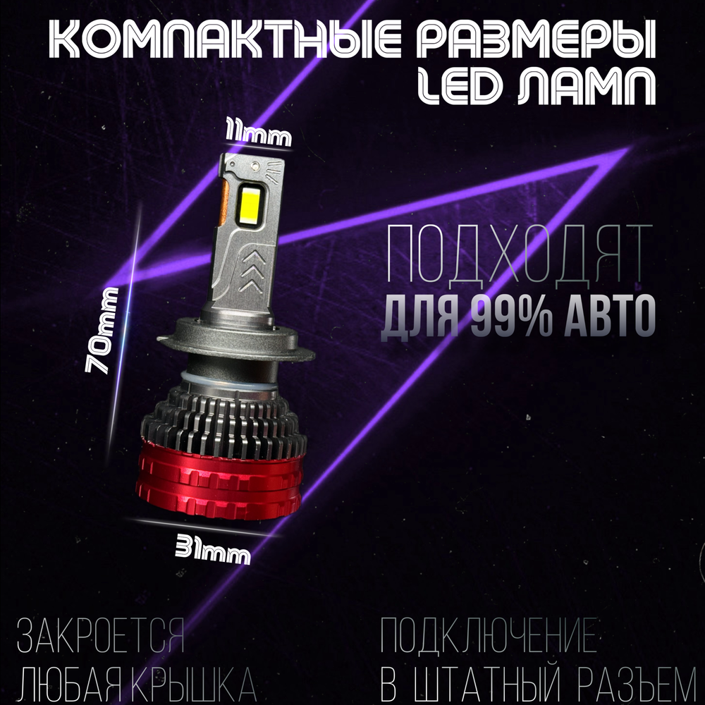 Светодиодные лампы H7, диодные лампы H7 led, 6000к