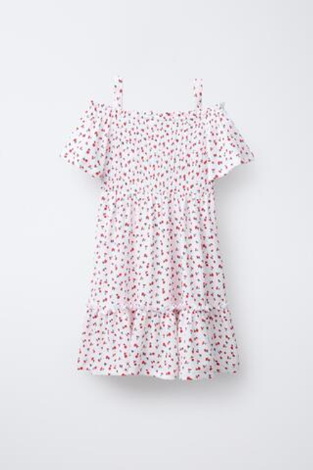 ZARA ПЛАТЬЕ ИЗ РЕЛЬЕФНОЙ ТКАНИ, ЭКРЮ/КРАСНЫЙ