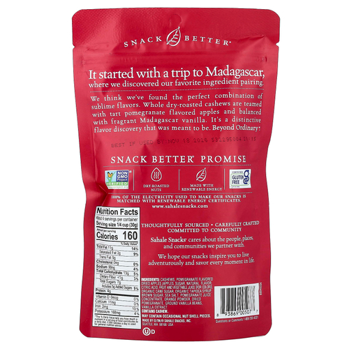 Sahale Snacks, глазированная смесь, кешью с гранатом и ванилью, 113 г (4 унции)