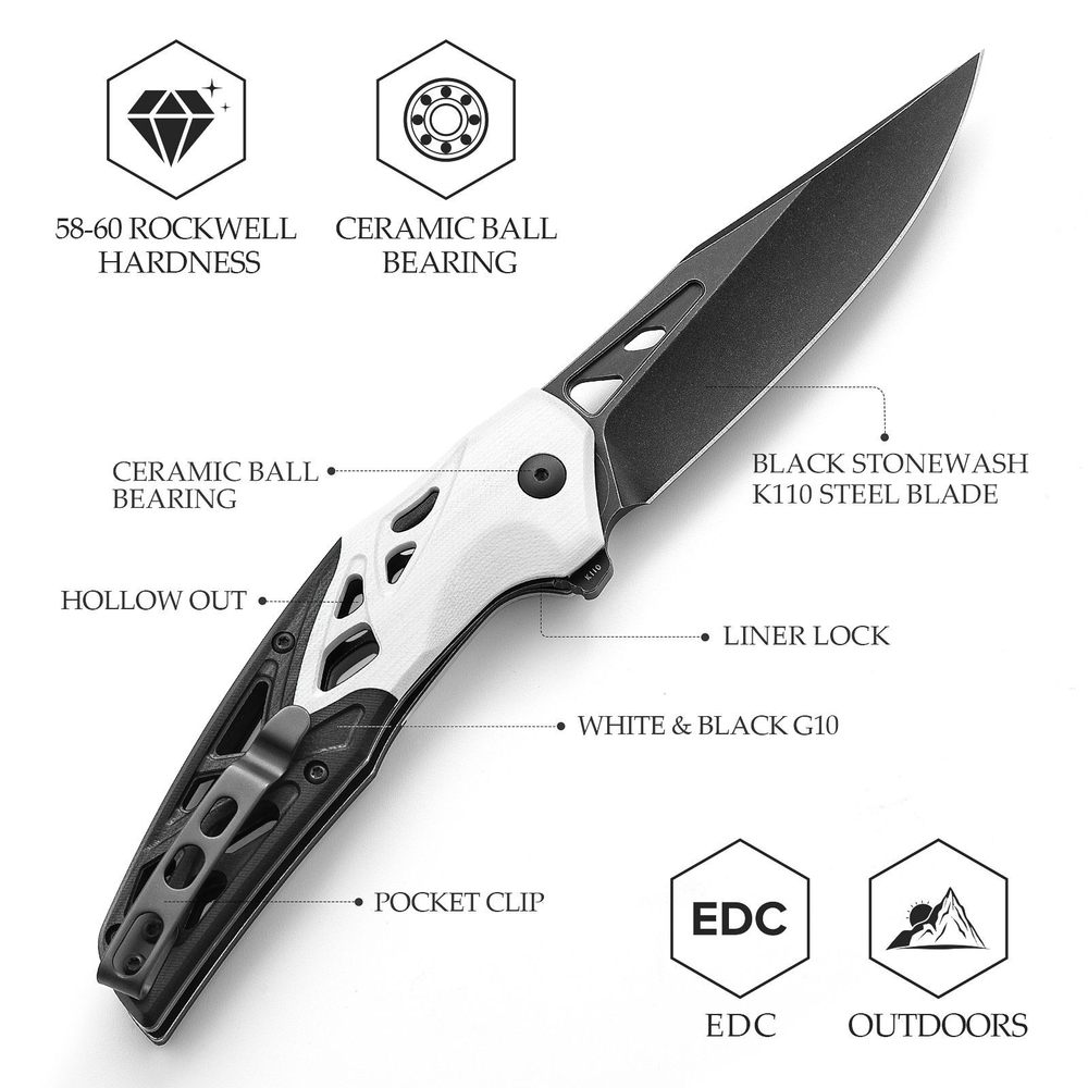 Складной туристический нож TRIVISA Leo-03BW клинок K110 рукоять G10 (черный-черный)