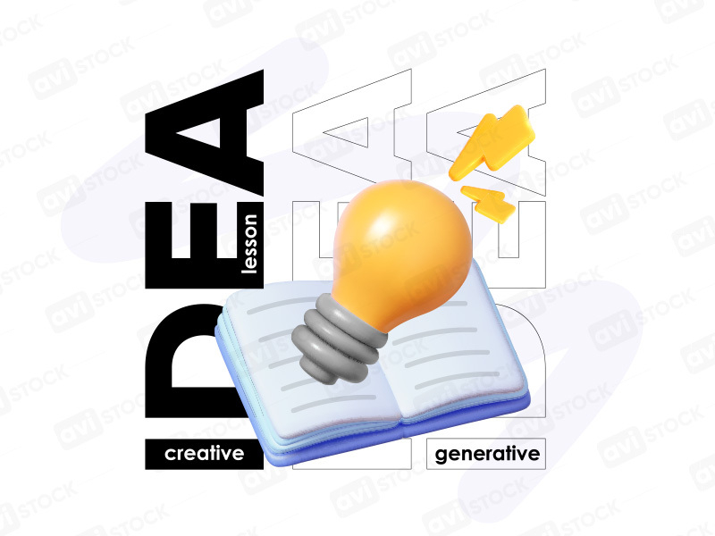 Авторский векторный шаблон идеи — лампочка, книга и генеративный креатив для презентаций