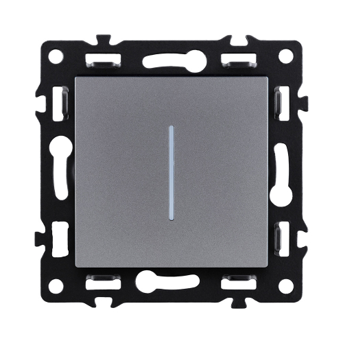 Выключатель 1-клавишный проходной 10А/250В с LED подсветкой, серый Kollinger Asthetik AS-008GY