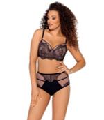 Кружевной бюстгальтер пуш-ап с широким поясом (Размер: 60E) (Цвет: черный)