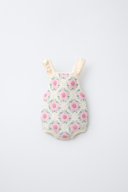 ZARA КОМБИНЕЗОН КРЮЧКОМ С ЦВЕТАМИ, ЭКРЮ