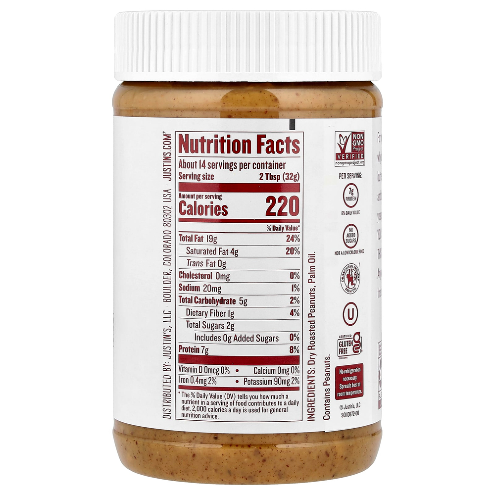 Justin's Nut Butter, классическая арахисовая паста, хрустящая, 454 г (16 унций)