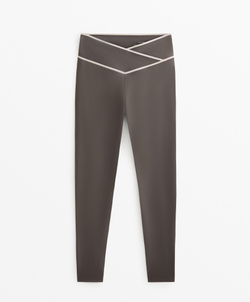 OYSHO Легинсы Perfect-adapt с V-образным вырезом на талии, длиной до щиколотки 65 см, серо-коричневый
