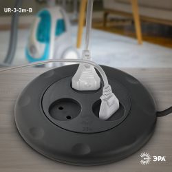 Удлинитель электрический ЭРА UR-3-3m-B рулетка без заземления 3 розетки 3м 2x1мм2 10А черная