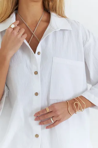 Рубашка с коротким рукавом из вареного хлопка белого цвета