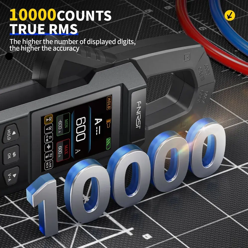 FNIRSI DMC-100, постоянный переменный ток и напряжение, мультиметр с клещами, полностью автоматический интеллектуальный высокоточный 600 А, 10 000 отсчетов, электрические инструменты NCV-черный