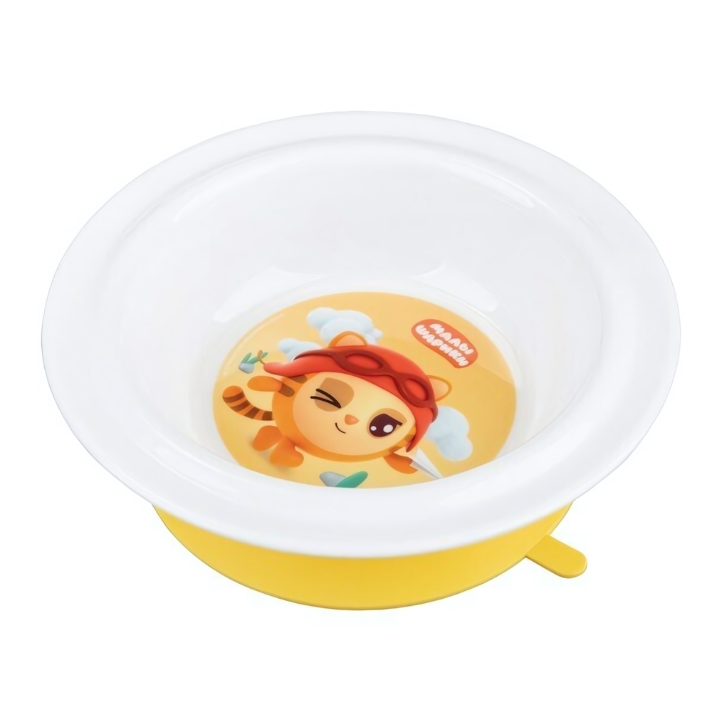 Тарелка детская глубокая на присосе с декором "малышарики" (желтый)
