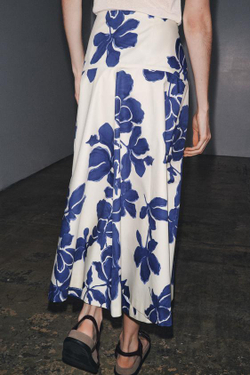 ZARA ЮБКА-МИДИ С ЦВЕТОЧНЫМ ПРИНТОМ ZW COLLECTION, ЭКРЮ/СИНИЙ