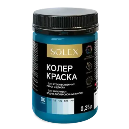 SOLEX  Колер-краска 2в1 №06 Синий 0,25л (ИжСинтез)