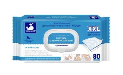White Whale  №80 Влажные салфетки для ЛЕЖАЧИХ Больных с Д-пантенолом (с клапаном) СверхБ/размер*10