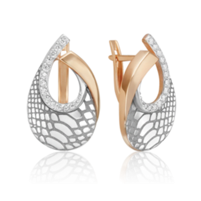 Серьги с принтом «Питон» из комбинированного золота c фианитами Артикул: 02-5197-00-401-1111