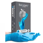 Перчатки нитриловые смотровые нестерильные неопудренные текстурированные на пальцах Benovy размер M голубые 50 пар