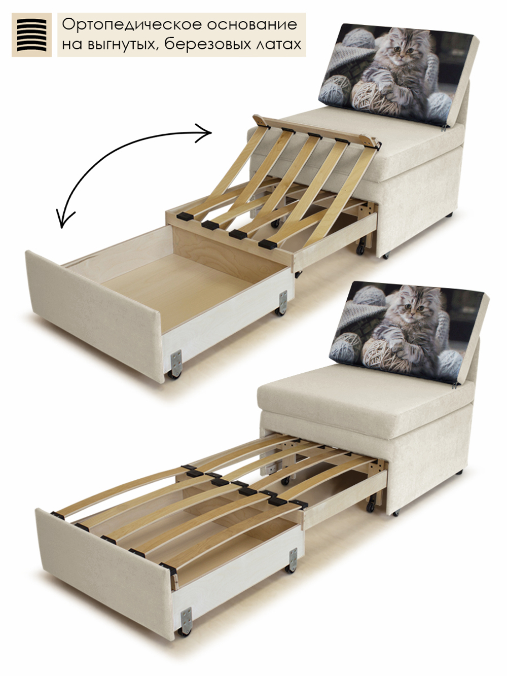 Кресло-кровать "Миник" 70 см, купон Котенок в клубках