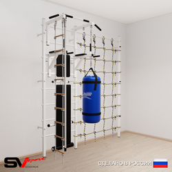 Шведская стенка Sv Sport усиленная 68530 (Турник стандарт/Брусья/Скамья/Канат/Лестница/Цепь/Мешок 30кг/Канатный лаз)