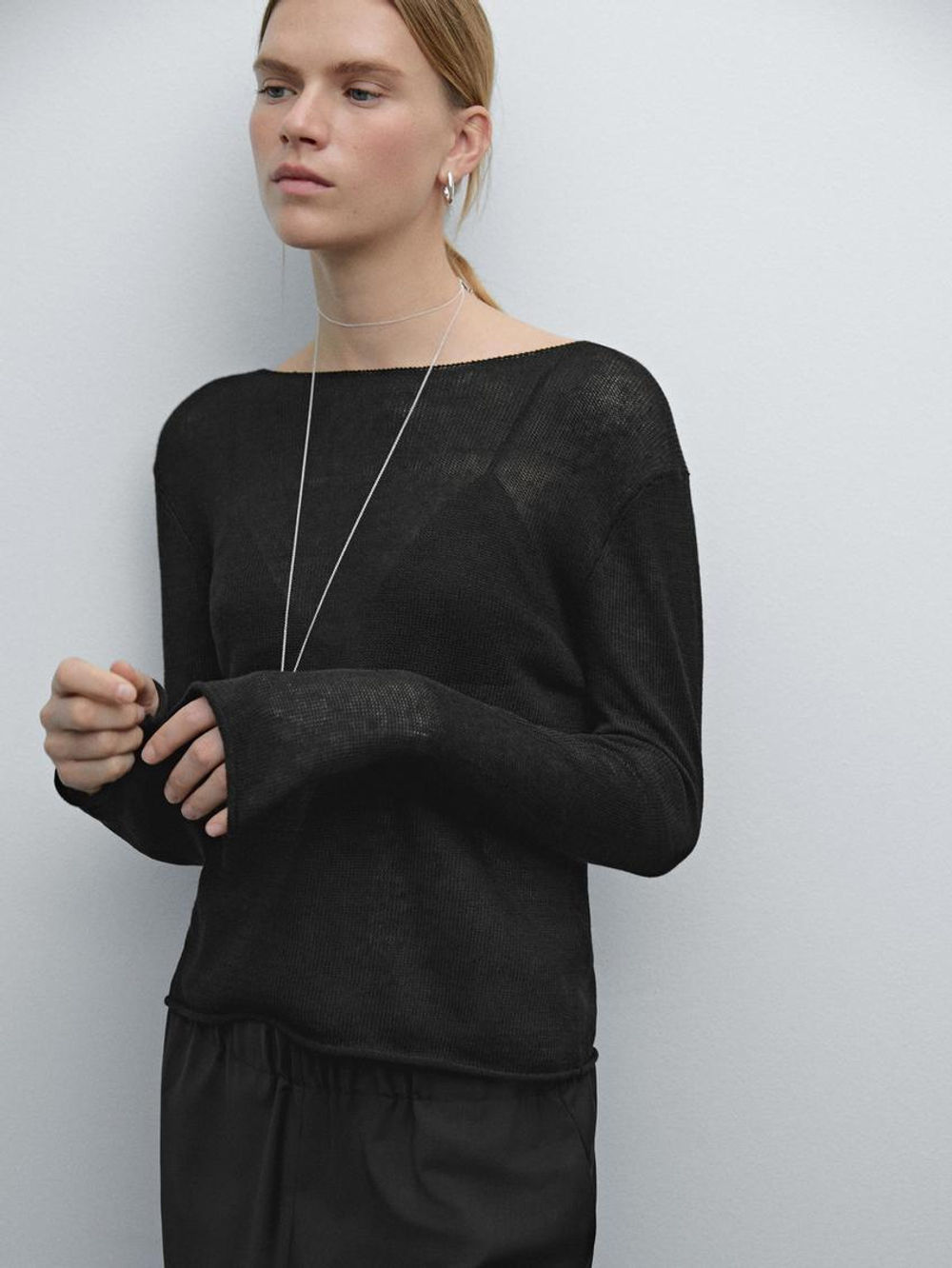 Massimo Dutti Свитер с круглым вырезом, черный